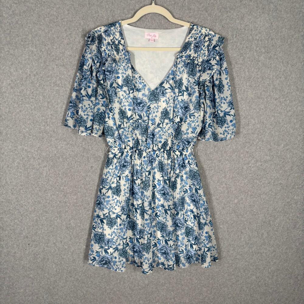 Pink Lily Dress Small Smocked Flowy Feminine Mediterranean Resort Cottage READ